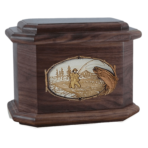 Fly Fishing Walnut Octagon Cremation Urn