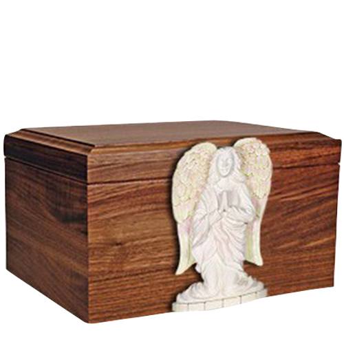 White Angel Figurine Wood Cremation Urn