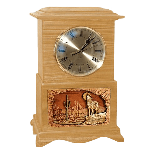 Wolf Clock Oak Cremation Urn