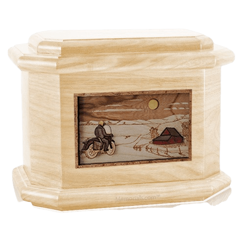 Motorcycle Moon Maple Octagon Cremation Urn