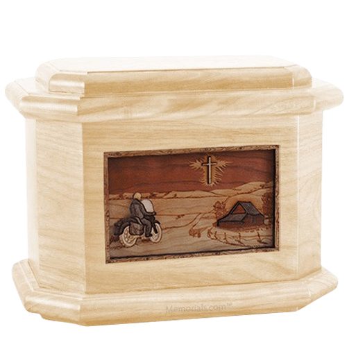 Motorcycle & Cross Maple Octagon Cremation Urn