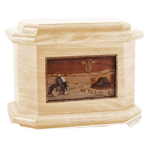Motorcycle & Cross Maple Octagon Cremation Urn