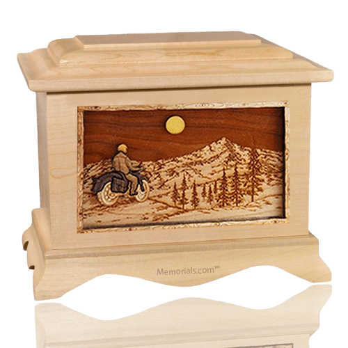 Motorcycle Mountains Maple Cremation Urn