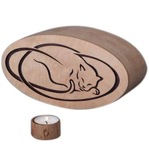 Wooden Resting Cat Urn
