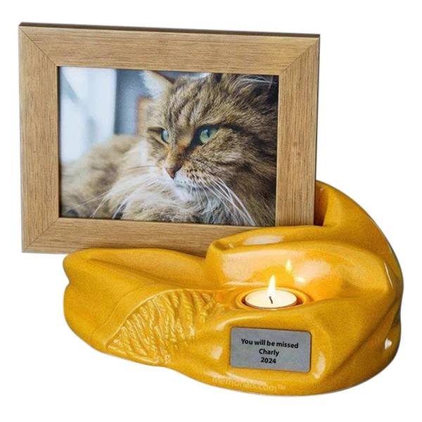 Yellow Ceramic Photo Pet Urn