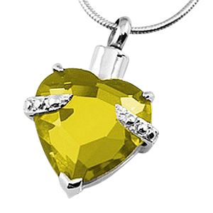 Yellow Heart Necklace For Ashes