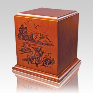 Mountain River Wood Cremation Urn