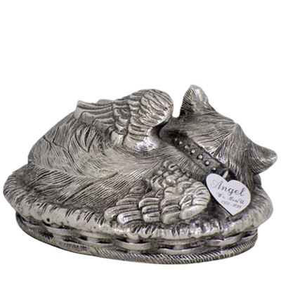 Angel Cat Cremation Urn Silver