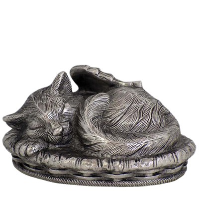 Angel Cat Cremation Urn Silver