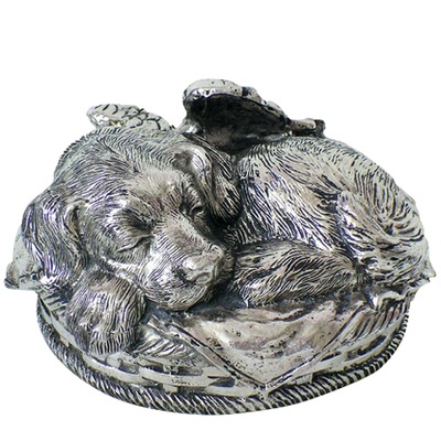 Angel Dog Cremation Urn Silver