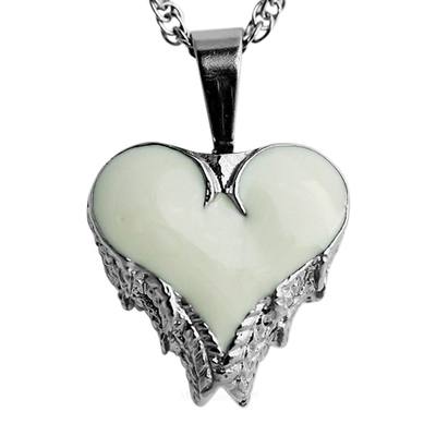 Angel Wings White Inlay Heart Keepsake Pendant