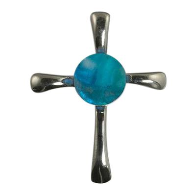 Aqua Cross Cremation Ash Pendant