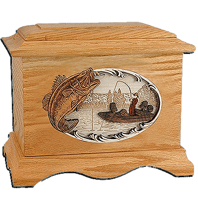 Boat Fishing Oak Cremation Urn for Two