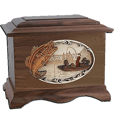 Boat Fishing Walnut Cremation Urn For Two