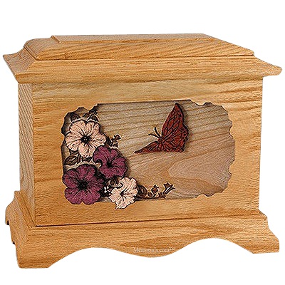 Butterfly Oak Cremation Urn For Two