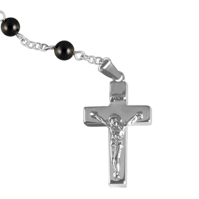 Black Agate Silver Cremation Rosary