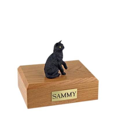 Black Sitting Small Cat Cremation Urn