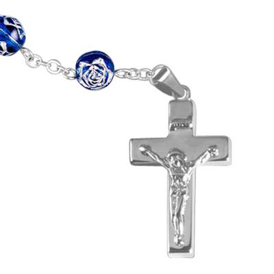 Blue Crystal Silver Cremation Rosary
