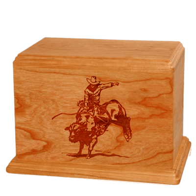 Bull Rider Companion Mahogany Wood Urn