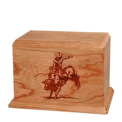 Bull Rider Individual Cherry Wood Urn