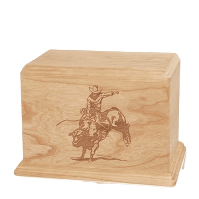 Bull Rider Individual Maple Wood Urn