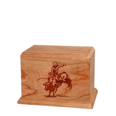 Bull Rider Small Cherry Wood Urn