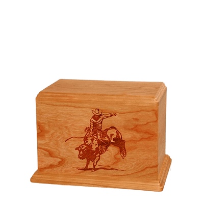 Bull Rider Small Mahogany Wood Urn