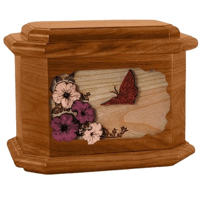 Butterfly Mahogany Octagon Cremation Urn