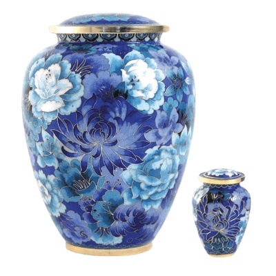 Blue Flowers Elite Cloisonne Cremation Urns
