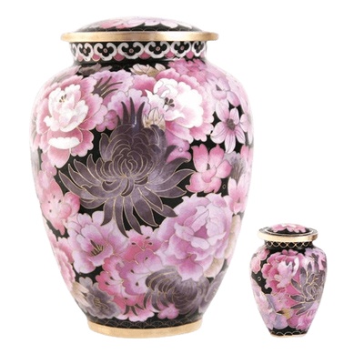 Pink Flowers Elite Cloisonne Cremation Urns