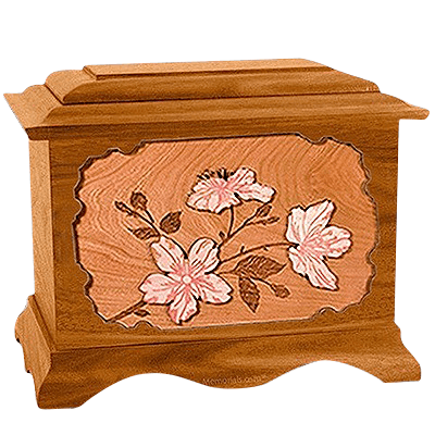 Cherry Blossom Mahogany Cremation Urn for Two
