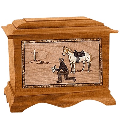 Cowboy Mahogany Cremation Urn for Two