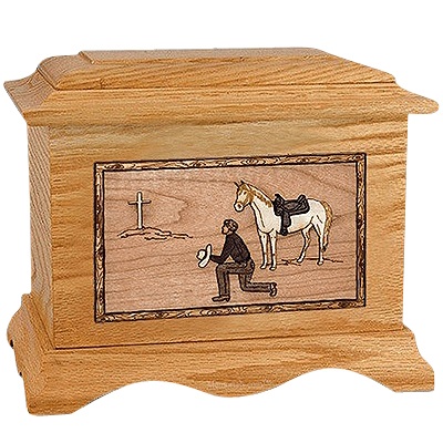 Cowboy Oak Cremation Urn for Two