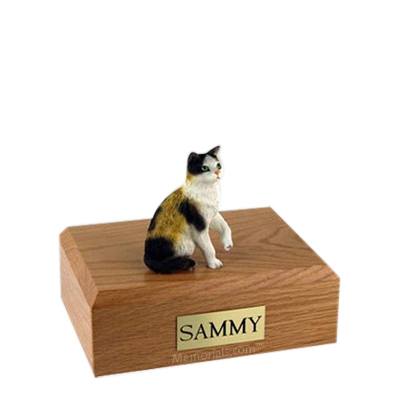 Calico Sitting Small Cat Cremation Urn