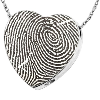 Classic Heart 14k White Gold Cremation Print Keepsake