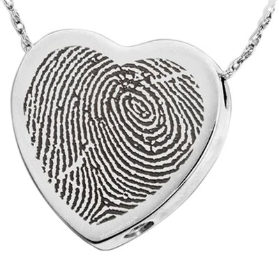 Classic Heart 14k White Gold Cremation Print Keepsake