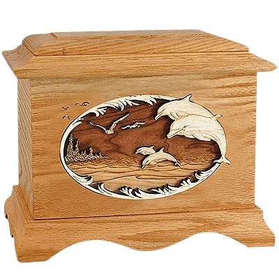 Dolphin Oak Cremation Urn for Two