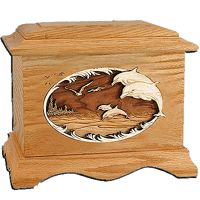Dolphin Oak Cremation Urn for Two