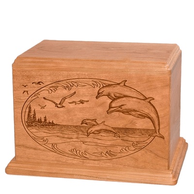 Dolphin Companion Cherry Wood Urn