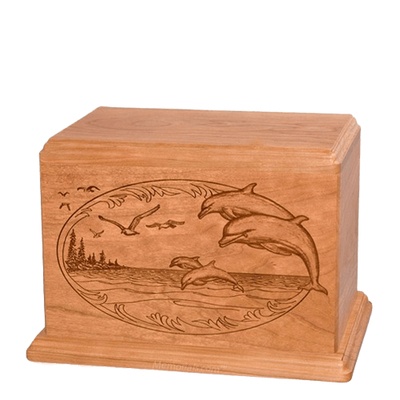 Dolphin Individual Cherry Wood Urn
