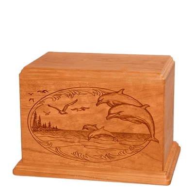 Dolphin Individual Mahogany Wood Urn