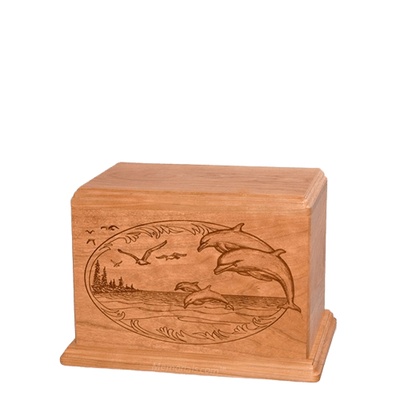 Dolphin Small Cherry Wood Urn