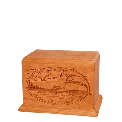 Dolphin Small Mahogany Wood Urn