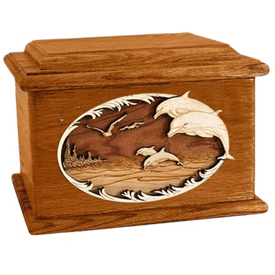 Dolphins Mahogany Memory Chest Cremation Urn