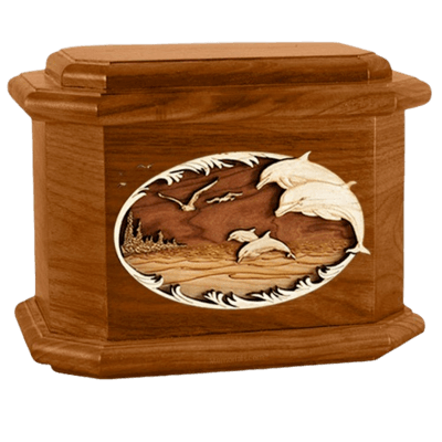 Dolphins Mahogany Octagon Cremation Urn