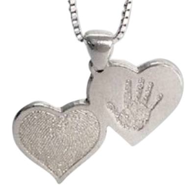 Double Heart Hand Print Sterling Keepsake