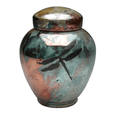 Dragonfly Aqua Raku Companion Cremation Urn