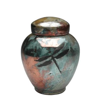 Dragonfly Aqua Raku Medium Cremation Urn