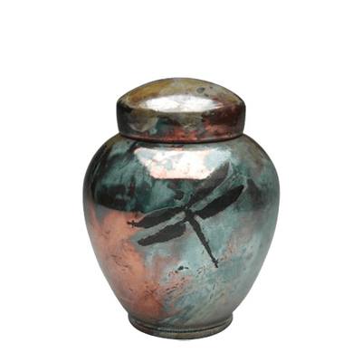 Dragonfly Aqua Raku Small Cremation Urn