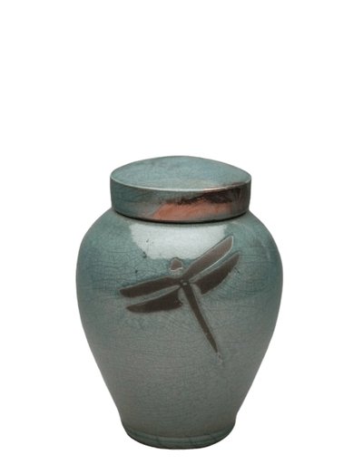 Dragonfly Aqua Raku Small Cremation Urn